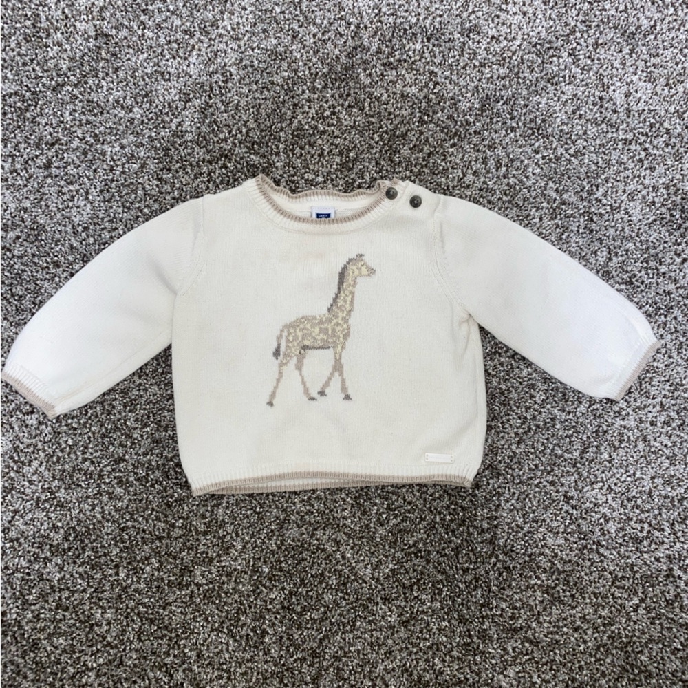 Janie and Jack Ivory Sweater with Giraffe Motif